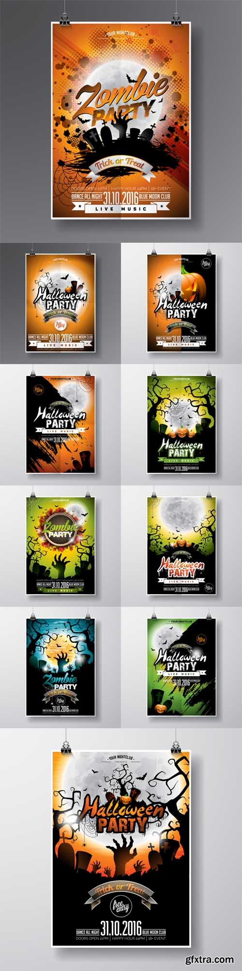 Vector Set - Halloween Party Flyer Design with Typographic Elements and Pumpkin