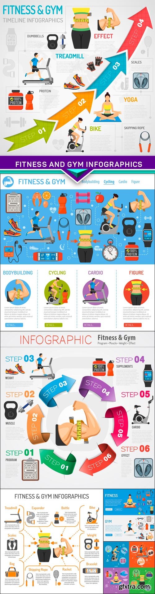 Fitness and Gym Infographics 6X EPS