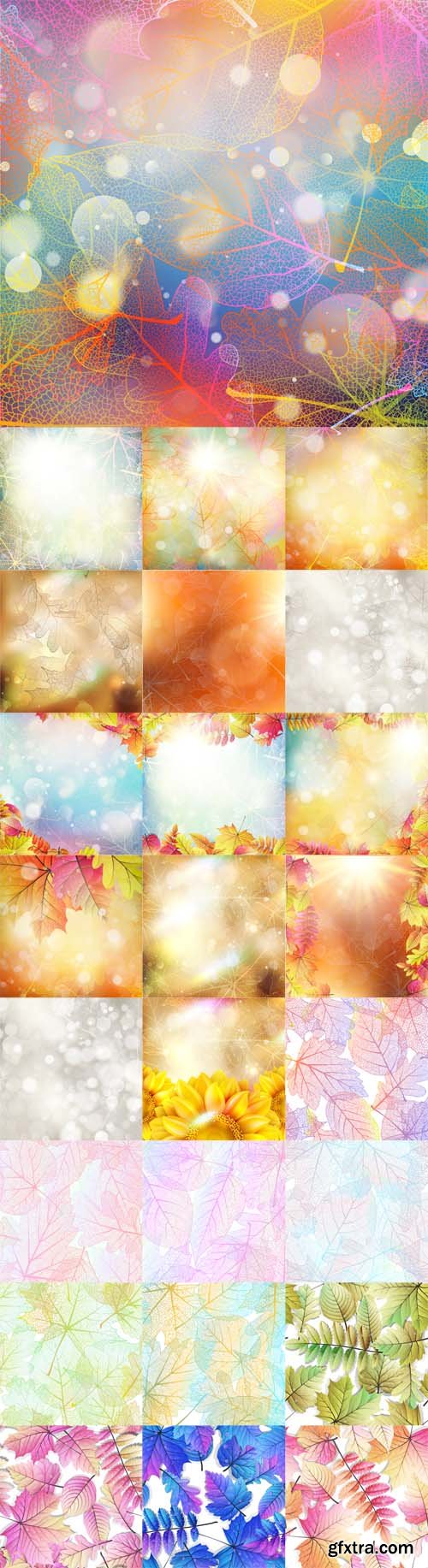 Vector Set - Beautiful Autumn Backgrounds with Sun