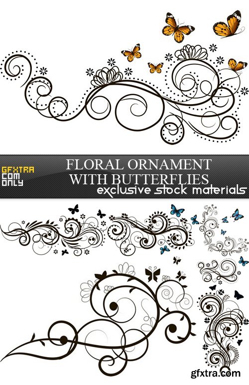 Floral Ornament with Butterflies - 7 EPS