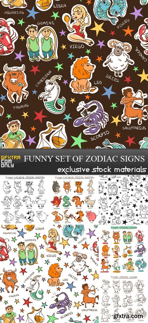 Funny Set of Zodiac Signs - 7 EPS