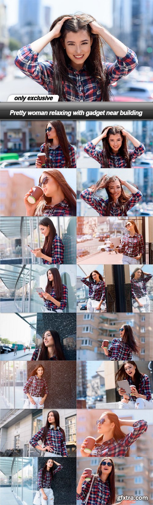 Pretty woman relaxing with gadget near building - 16 UHQ JPEG