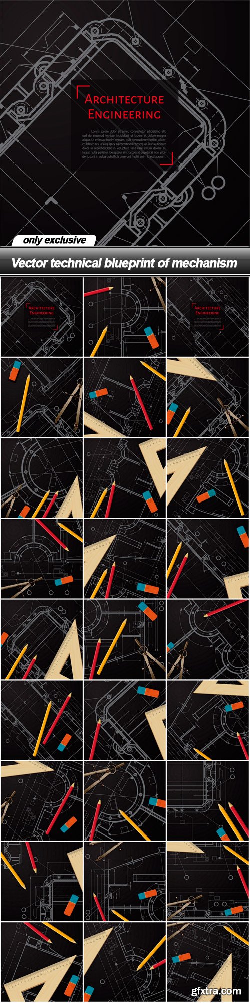 Vector technical blueprint of mechanism - 27 EPS