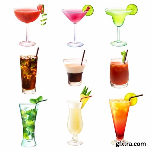 Collection of cocktail drink cup glass bottle vector image 25 EPS