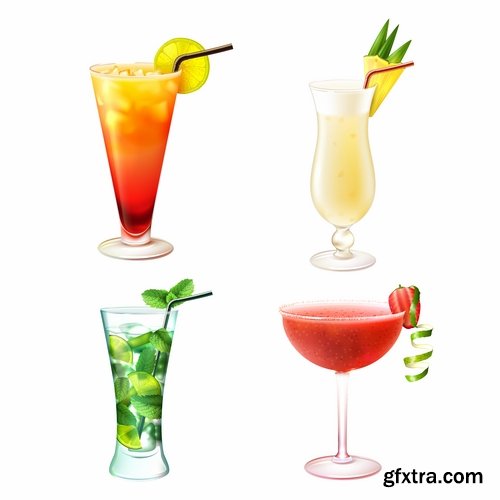 Collection of cocktail drink cup glass bottle vector image 25 EPS