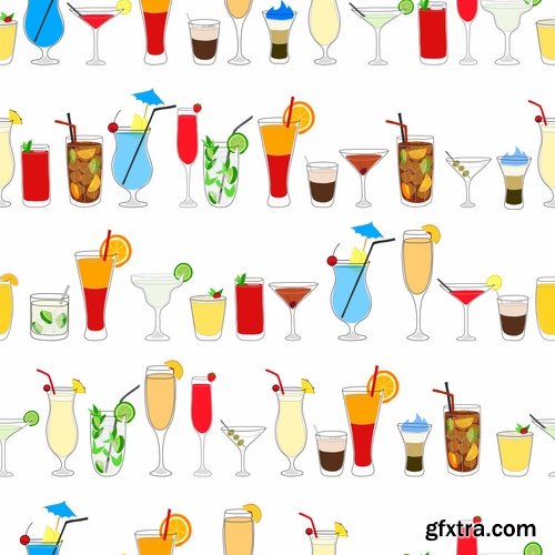 Collection of cocktail drink cup glass bottle vector image 25 EPS