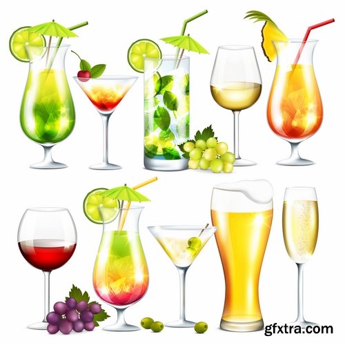 Collection of cocktail drink cup glass bottle vector image 25 EPS