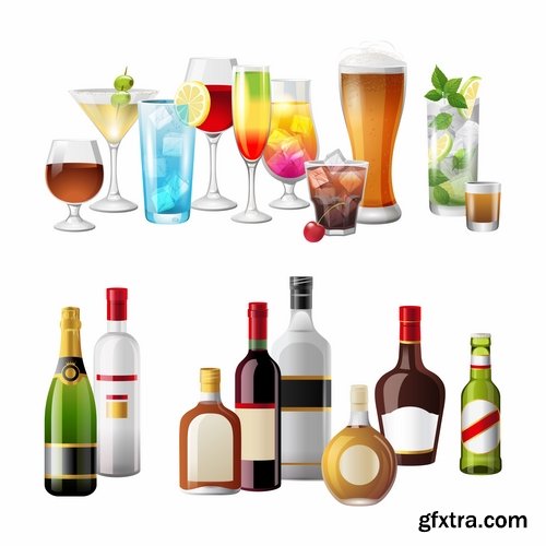 Collection of cocktail drink cup glass bottle vector image 25 EPS