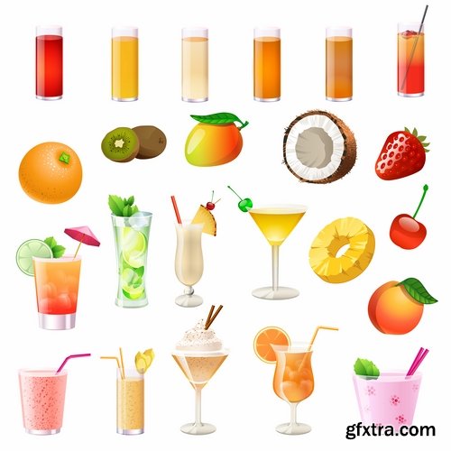 Collection of cocktail drink cup glass bottle vector image 25 EPS