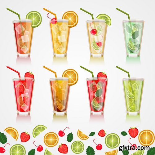 Collection of cocktail drink cup glass bottle vector image 25 EPS