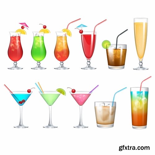 Collection of cocktail drink cup glass bottle vector image 25 EPS