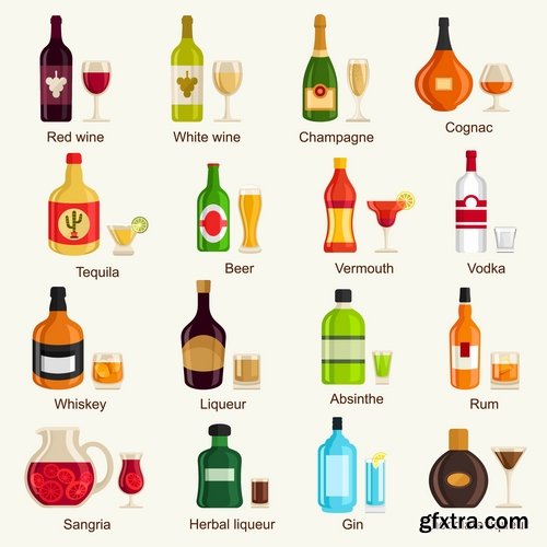 Collection of cocktail drink cup glass bottle vector image 25 EPS