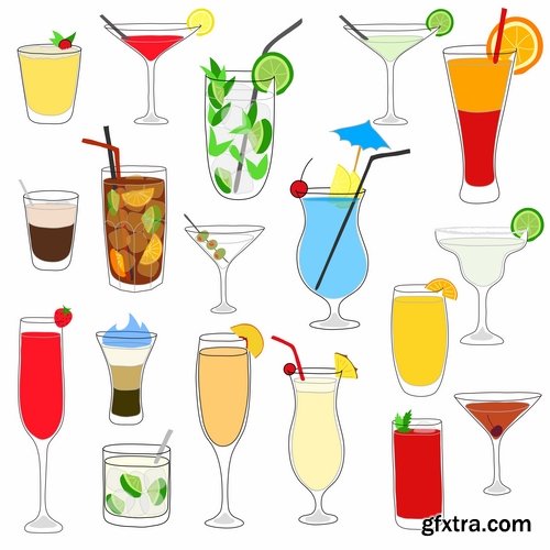 Collection of cocktail drink cup glass bottle vector image 25 EPS