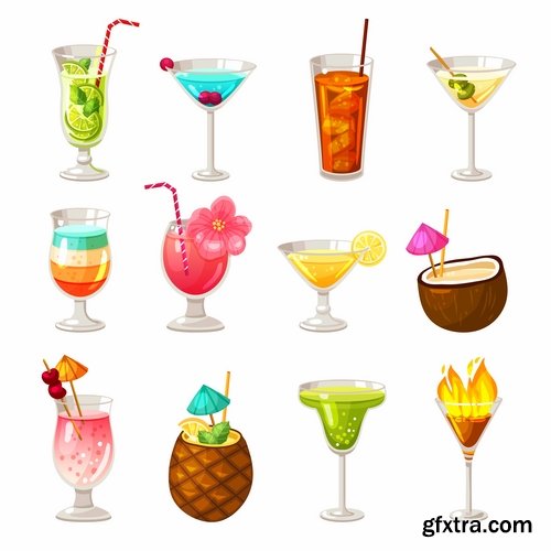 Collection of cocktail drink cup glass bottle vector image 25 EPS