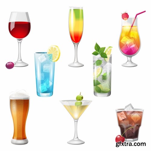 Collection of cocktail drink cup glass bottle vector image 25 EPS