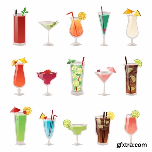 Collection of cocktail drink cup glass bottle vector image 25 EPS