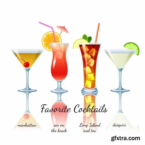 Collection of cocktail drink cup glass bottle vector image 25 EPS