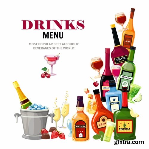 Collection of cocktail drink cup glass bottle vector image 25 EPS