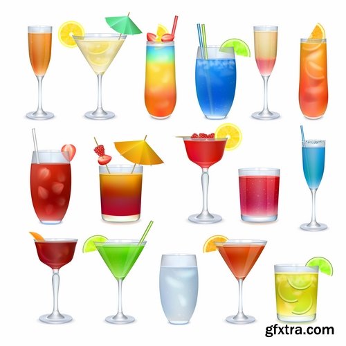 Collection of cocktail drink cup glass bottle vector image 25 EPS