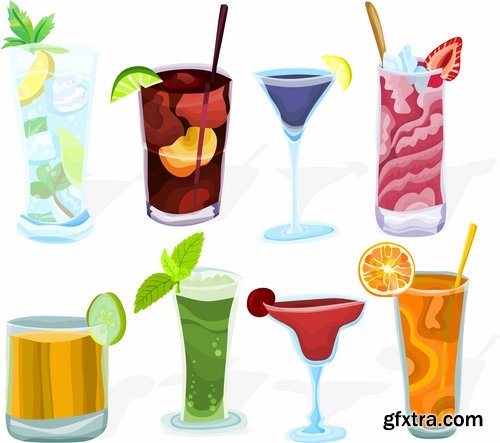 Collection of cocktail drink cup glass bottle vector image 25 EPS