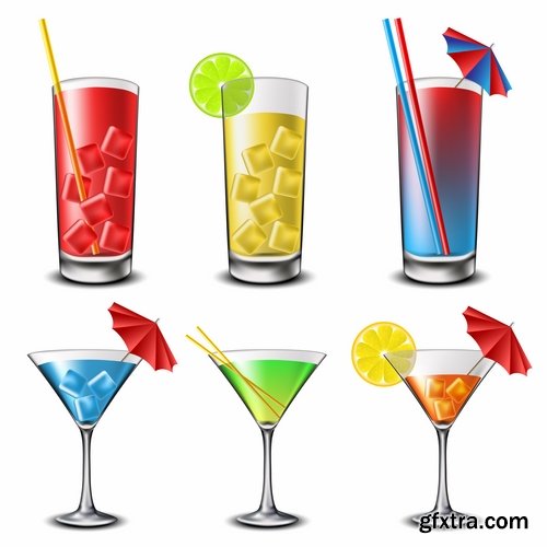 Collection of cocktail drink cup glass bottle vector image 25 EPS