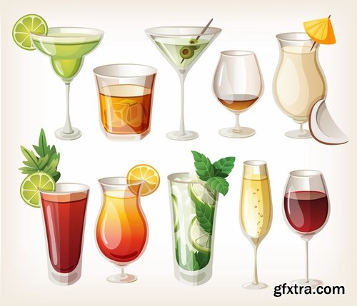 Collection of cocktail drink cup glass bottle vector image 25 EPS