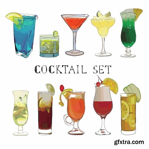 Collection of cocktail drink cup glass bottle vector image 25 EPS