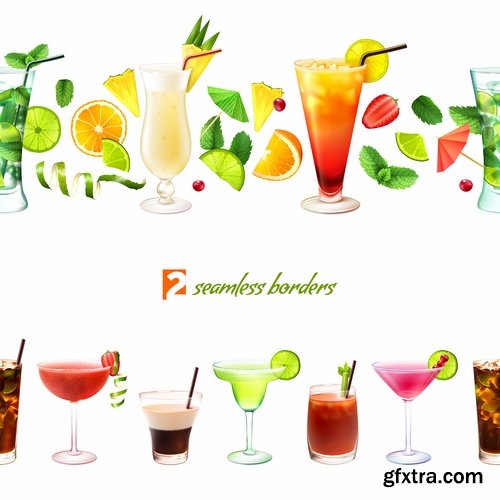 Collection of cocktail drink cup glass bottle vector image 25 EPS