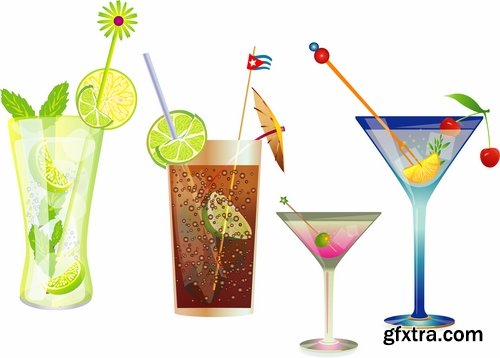 Collection of cocktail drink cup glass bottle vector image 25 EPS