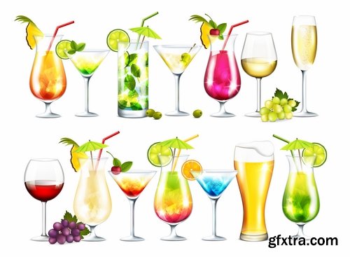 Collection of cocktail drink cup glass bottle vector image 25 EPS