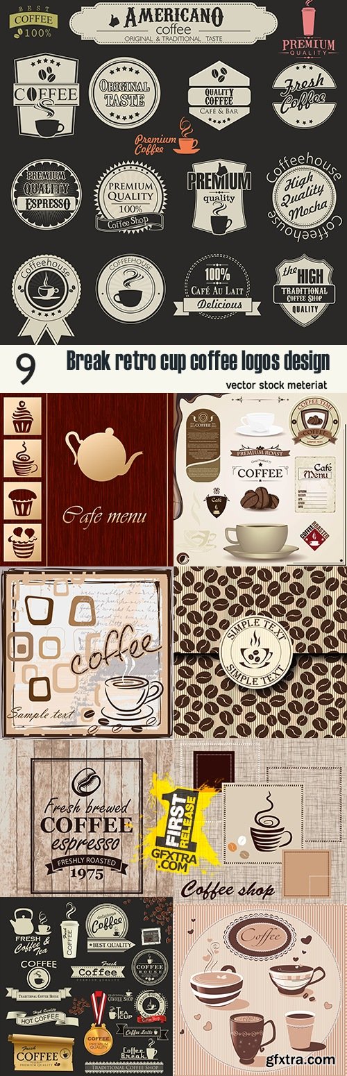 Break retro cup coffee logos design