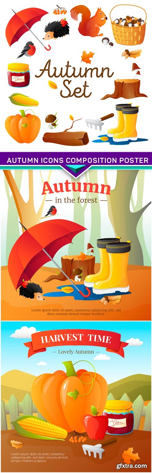 Autumn Icons Composition Poster 3X EPS