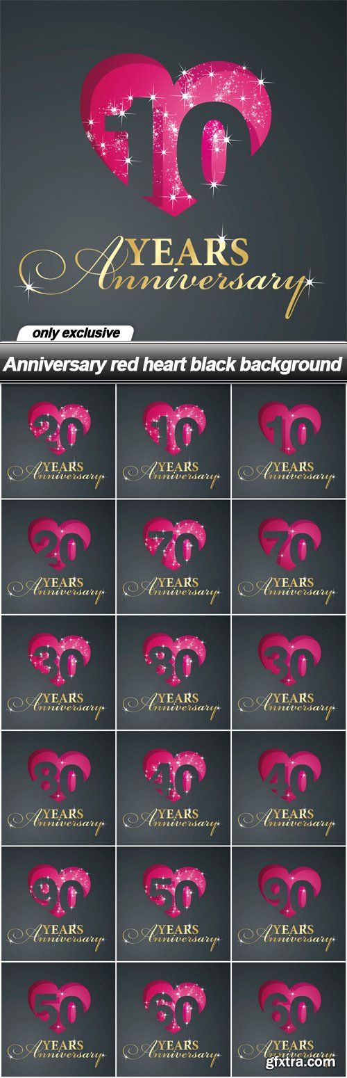 Anniversary red heart black background - 18 EPS