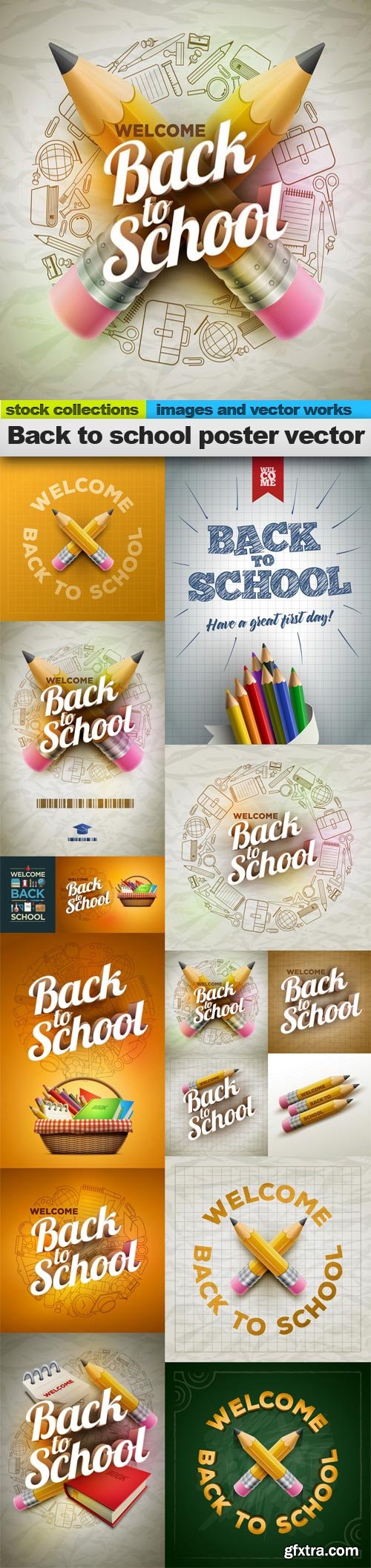 Back to school poster vector, 15 x EPS