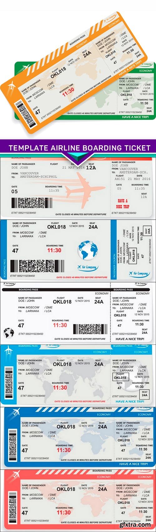 Travel concept, template airline boarding ticket 6X EPS