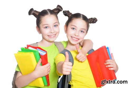 Girls on lesson of art, schoolgirl