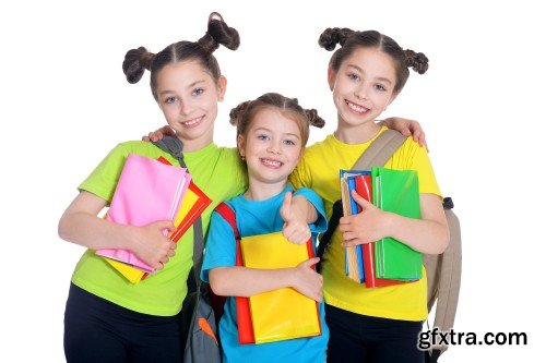 Girls on lesson of art, schoolgirl