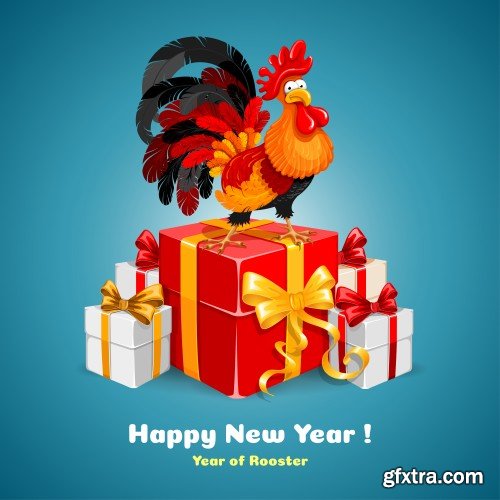 Rooster and 2017 figures, New Year congratulation