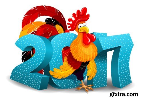 Rooster and 2017 figures, New Year congratulation