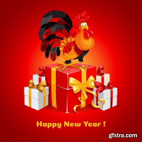 Rooster and 2017 figures, New Year congratulation