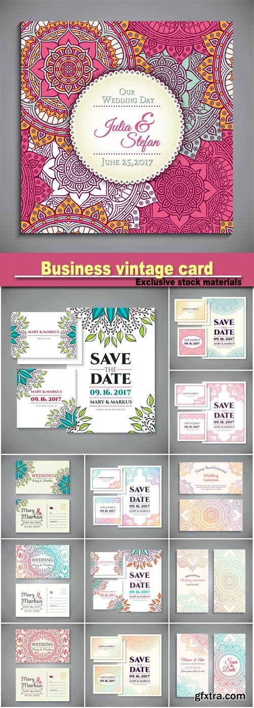 Business card, vintage decorative elements, hand drawn background