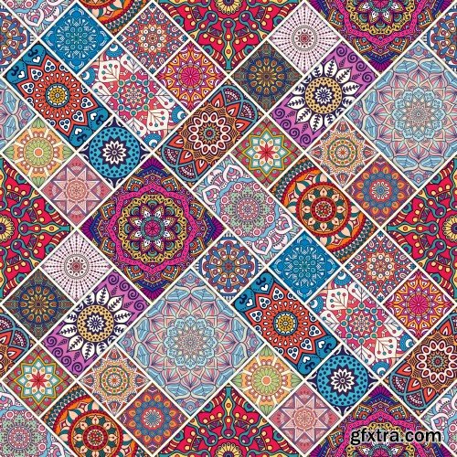 Ethnic floral seamless pattern, abstract ornamental pattern