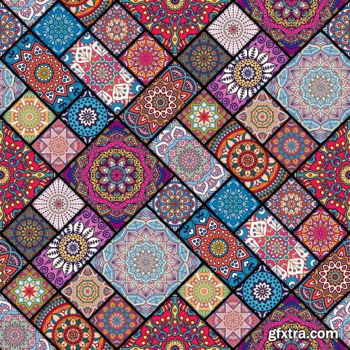 Ethnic floral seamless pattern, abstract ornamental pattern