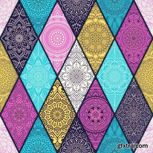 Ethnic floral seamless pattern, abstract ornamental pattern