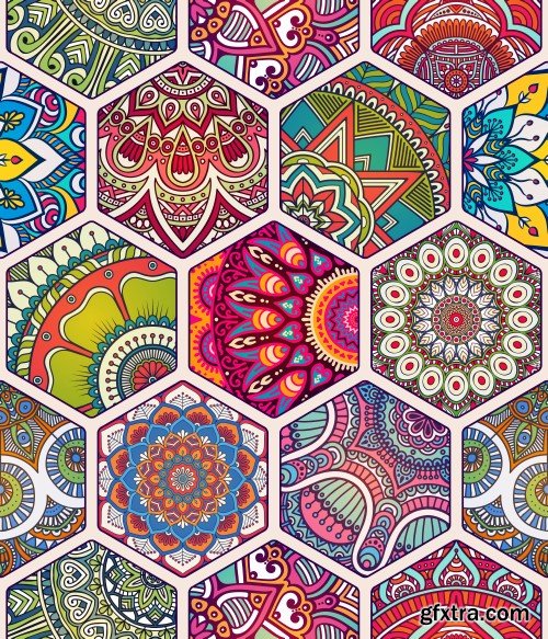 Ethnic floral seamless pattern, abstract ornamental pattern