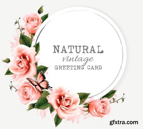 Natural background with roses, vintage vector