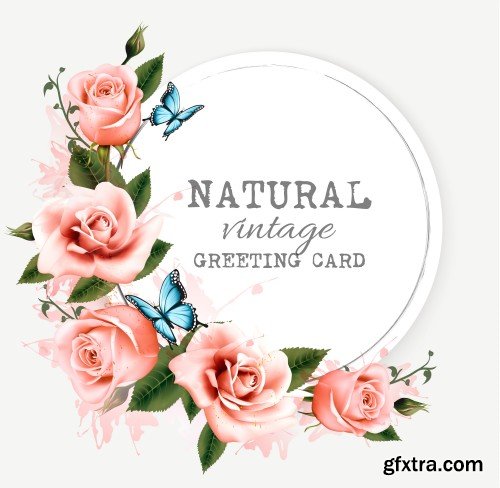 Natural background with roses, vintage vector