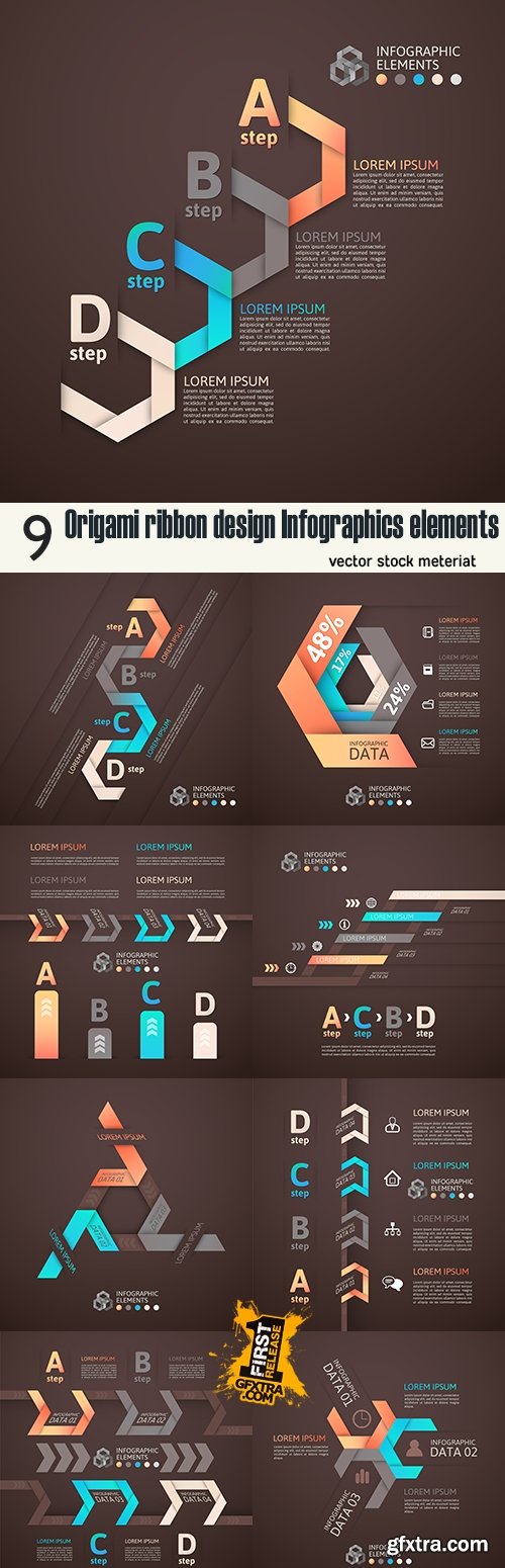 Origami ribbon design Infographics elements