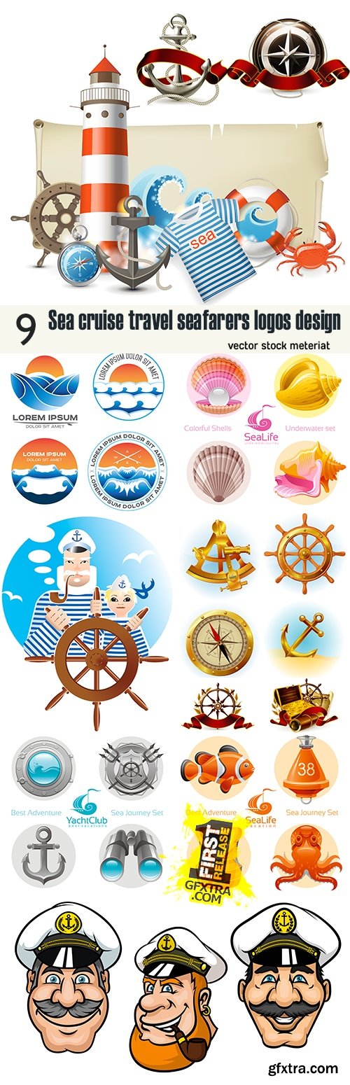 Sea cruise travel seafarers logos design