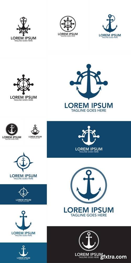 Steering Wheel and Anchor Navigation Equipment Isolated Logo